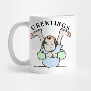 Greetings weird looking kid funny illustration meme Mug